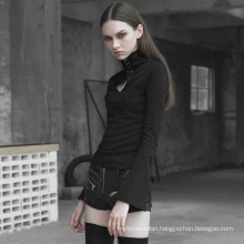 OPT-305 PUNKRAVE Heart hollowing  tight sweater with rope hollow out sexy sweater winter t-shirt